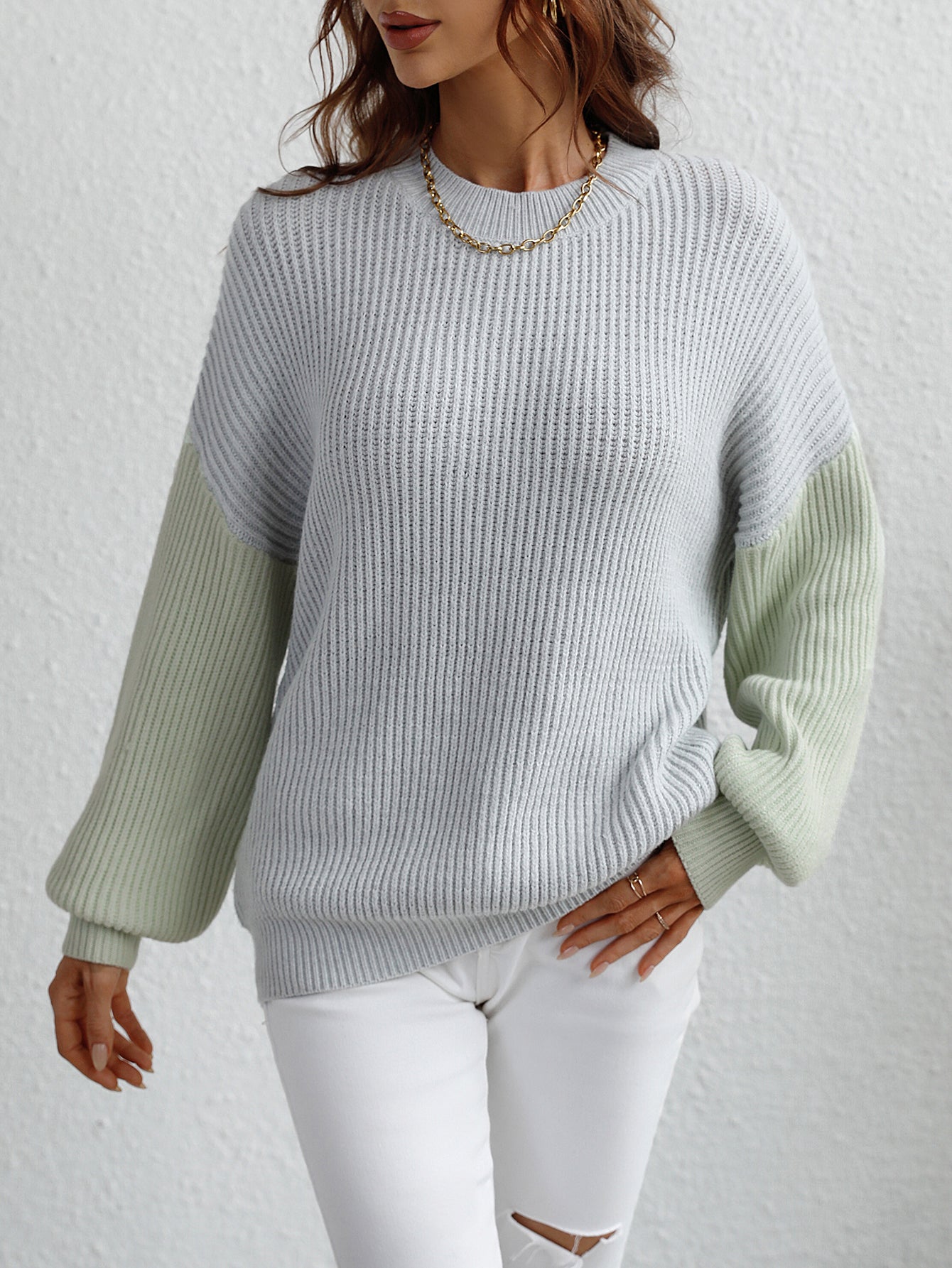 Jersey de Punto con Mangas en Contraste y Corte Holgado para Mujer | Ideal para Uso Diario