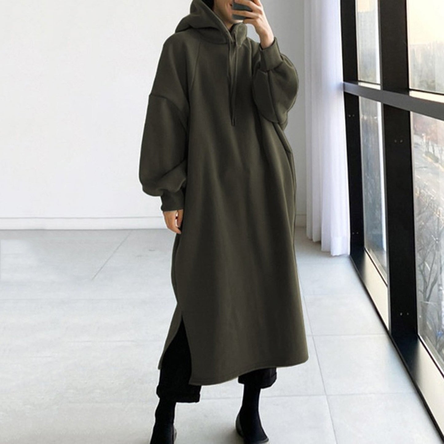 Abrigo Tipo Vestido Largo con Capucha para Mujer | Ideal para Días Fríos