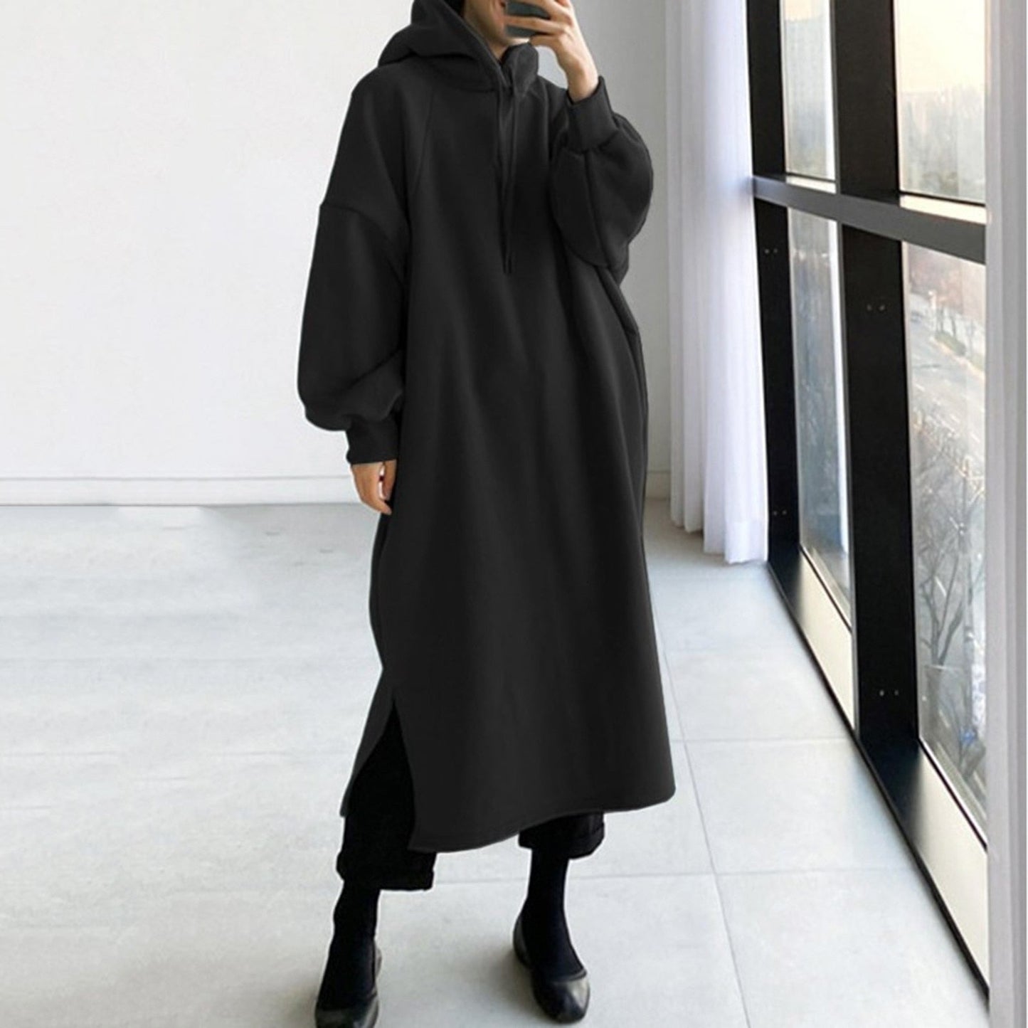 Abrigo Tipo Vestido Largo con Capucha para Mujer | Ideal para Días Fríos