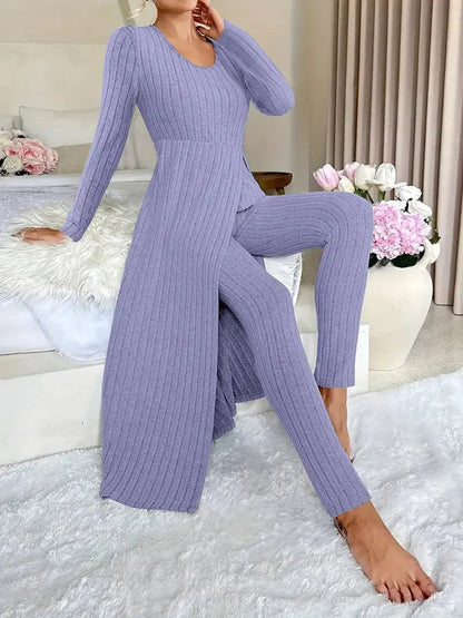 Conjunto De Dos Piezas Con Top Largo Y Pantalón Ajustado Para Mujer | Ideal Para Uso Diario Y Actividades Informales