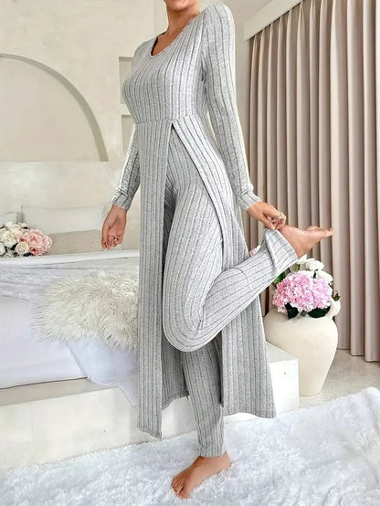 Conjunto De Dos Piezas Con Top Largo Y Pantalón Ajustado Para Mujer | Ideal Para Uso Diario Y Actividades Informales