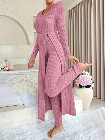 Conjunto De Dos Piezas Con Top Largo Y Pantalón Ajustado Para Mujer | Ideal Para Uso Diario Y Actividades Informales