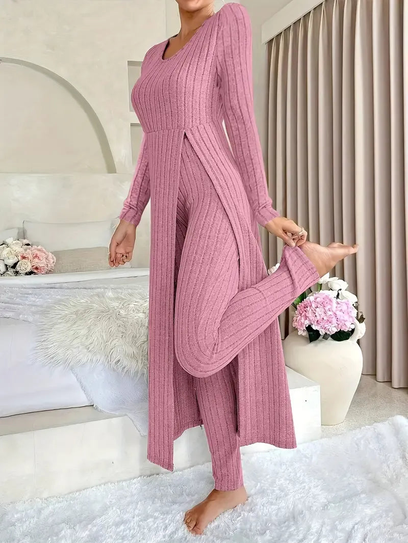 Conjunto de Dos Piezas con Top Largo Fluido y Pantalón Ajustado para Mujer | Ideal para Uso Diario o Oficina