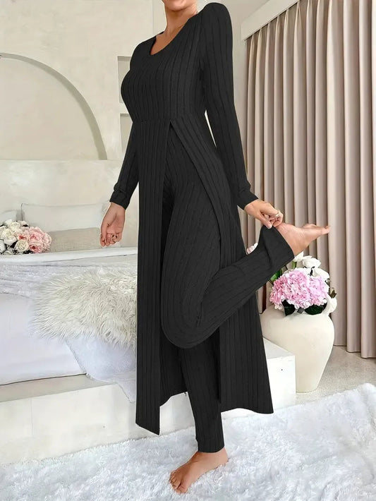 Conjunto De Dos Piezas Con Top Largo Y Pantalón Ajustado Para Mujer | Ideal Para Uso Diario Y Actividades Informales