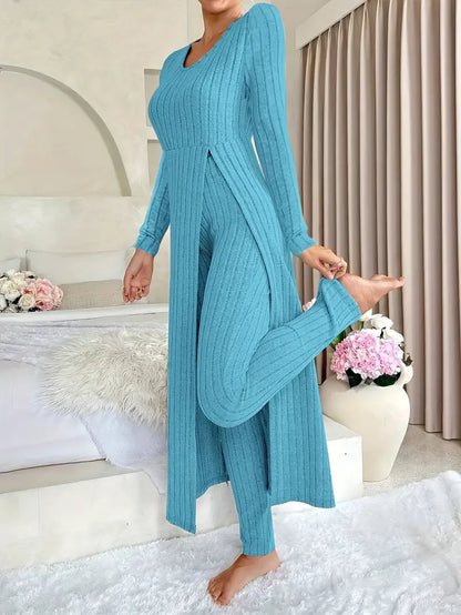 Conjunto De Dos Piezas Con Top Largo Y Pantalón Ajustado Para Mujer | Ideal Para Uso Diario Y Actividades Informales