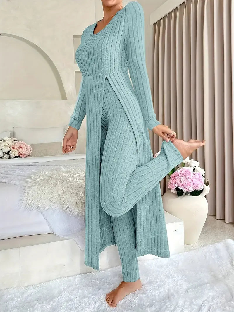 Conjunto De Dos Piezas Con Top Largo Y Pantalón Ajustado Para Mujer | Ideal Para Uso Diario Y Actividades Informales