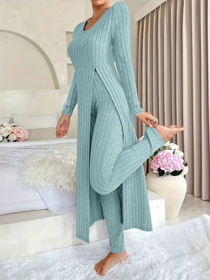 Conjunto De Dos Piezas Con Top Largo Y Pantalón Ajustado Para Mujer | Ideal Para Uso Diario Y Actividades Informales