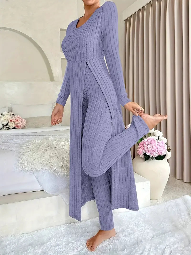 Conjunto de Dos Piezas con Top Largo Fluido y Pantalón Ajustado para Mujer | Ideal para Uso Diario o Oficina