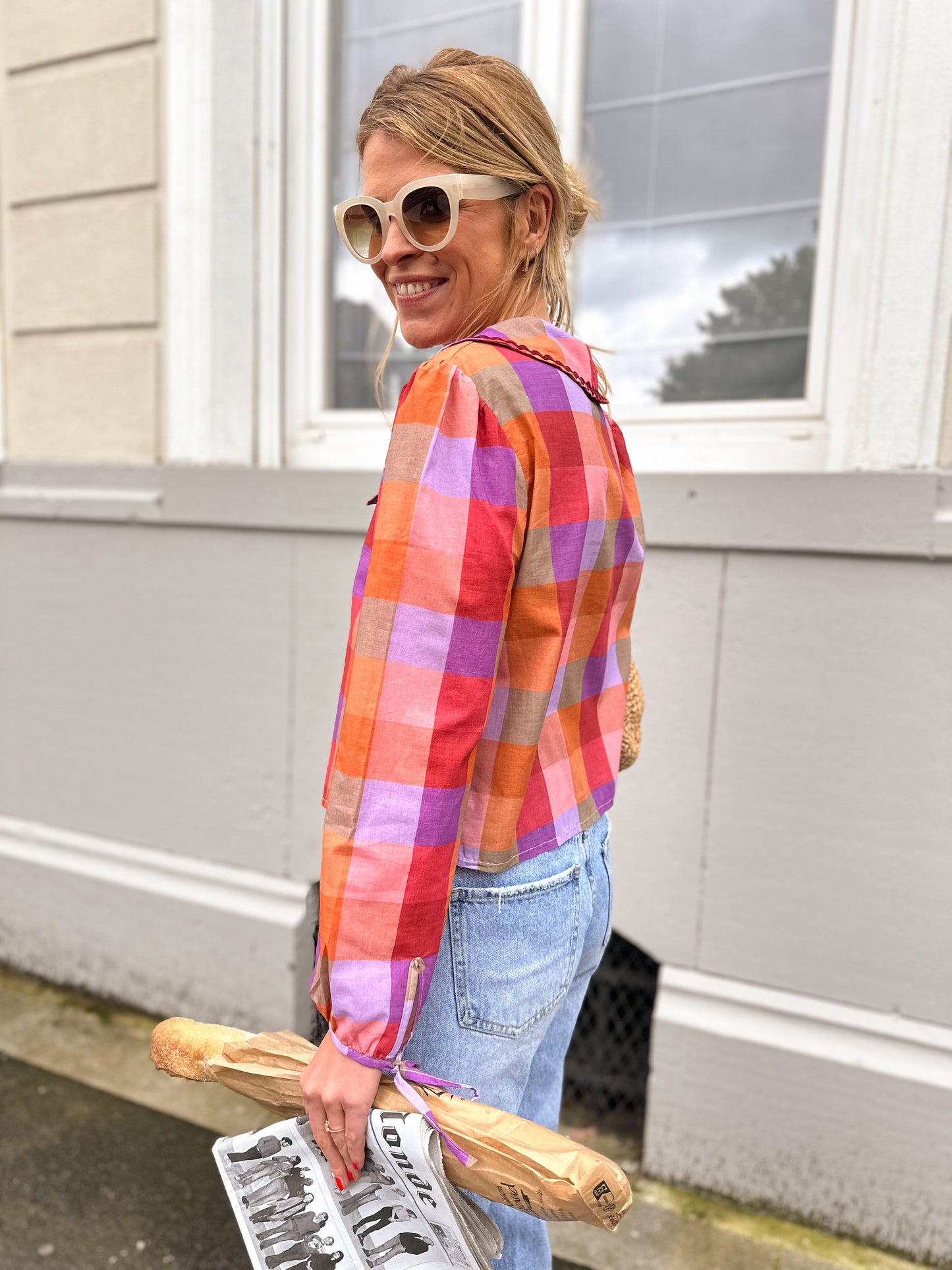 Blusa Con Estampado De Cuadros Y Cierre Frontal De Lazo Para Mujer | Ideal Para Uso Diario Y Actividades Informales