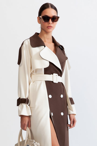Trench Largo Bicolor con Cinturón para Mujer | Ideal para Entretiempo y Uso Profesional