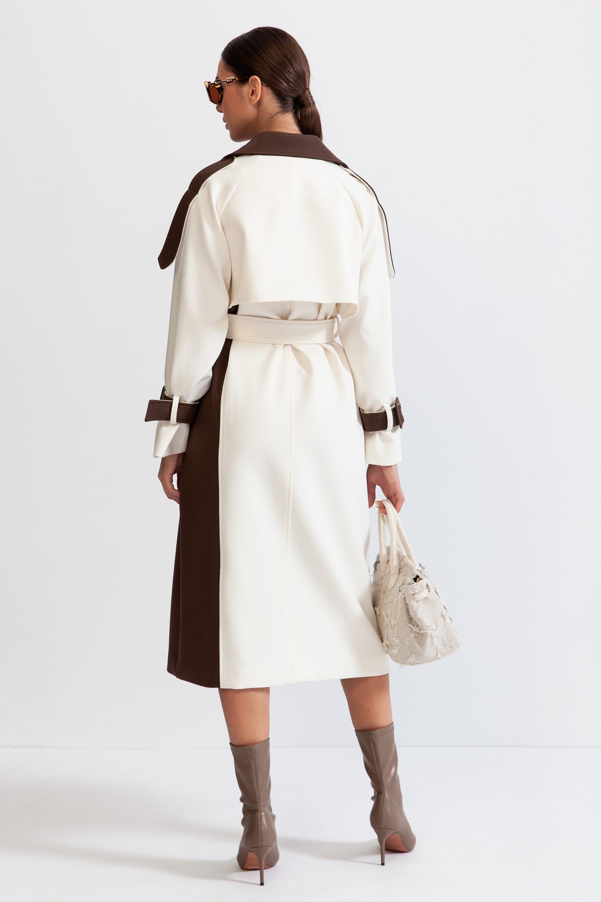 Trench Largo Bicolor con Cinturón para Mujer | Ideal para Entretiempo y Uso Profesional