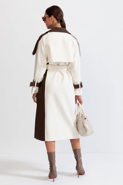 Trench Largo Bicolor con Cinturón para Mujer | Ideal para Entretiempo y Uso Profesional
