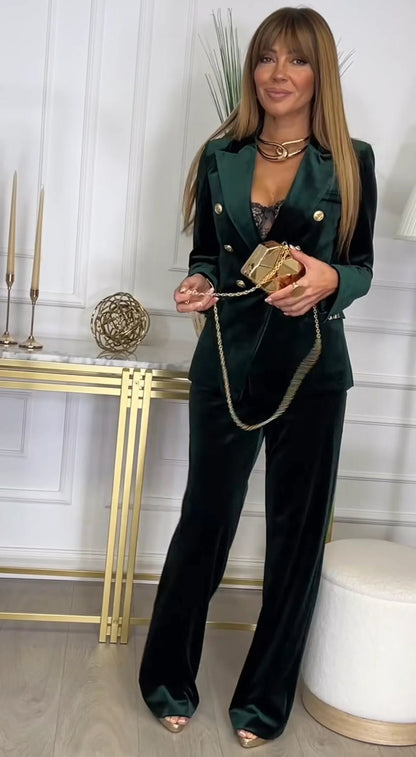 Conjunto de Dos Piezas con Blazer Cruzado y Pantalón Ajustado para Mujer | Ideal para Oficina u Ocasiones Formales