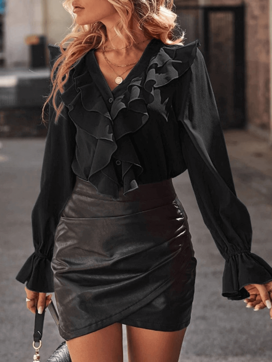 Top Con Encolure En V Y Volantes Para Mujer | Ideal Para Uso Diario En Primavera