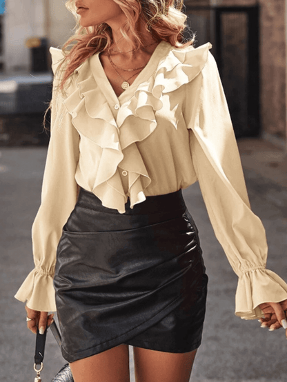 Top Con Encolure En V Y Volantes Para Mujer | Ideal Para Uso Diario En Primavera
