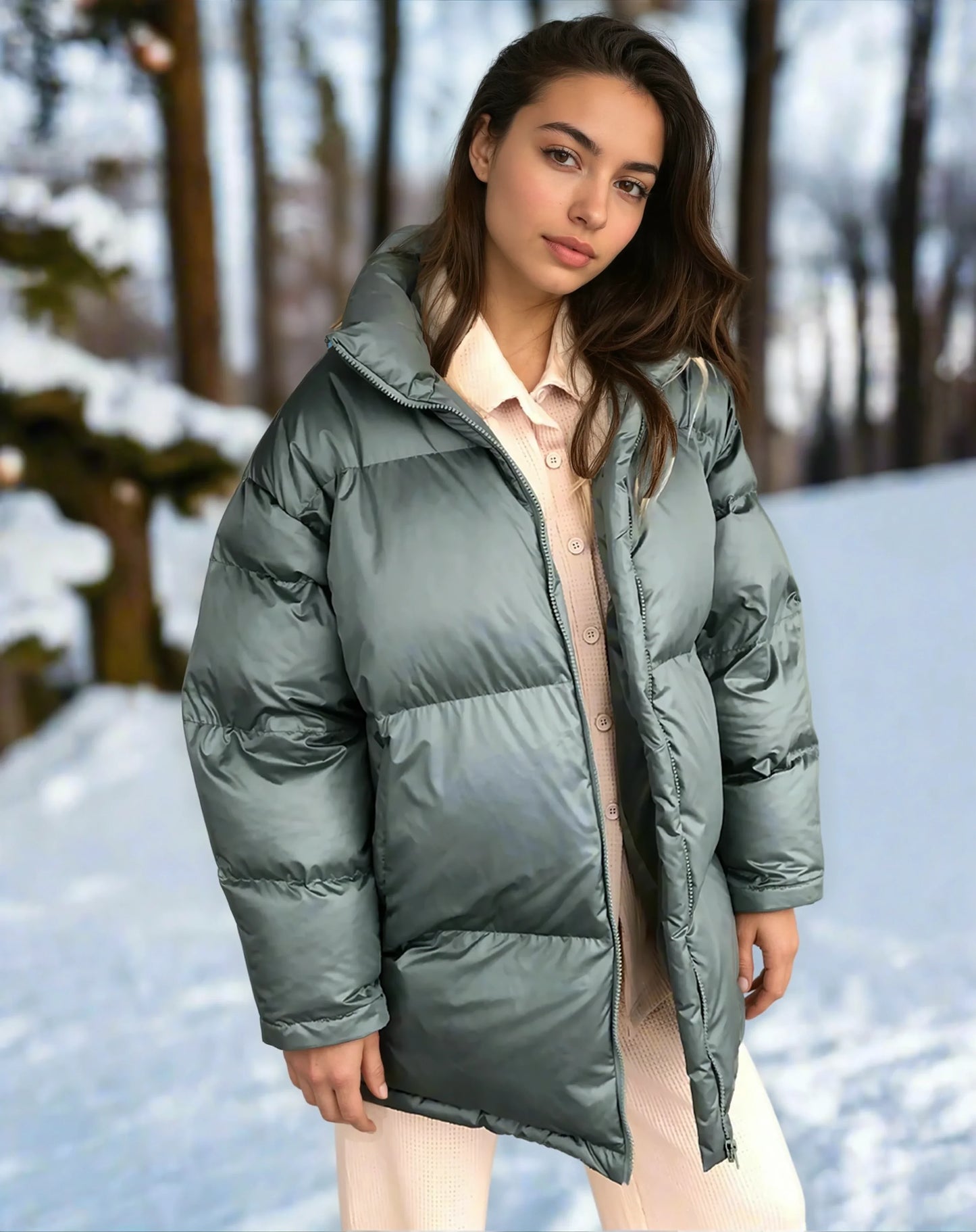 Doudoune Acolchada con Cuello Alto De Corte Amplio Para Mujer | Ideal Para El Invierno