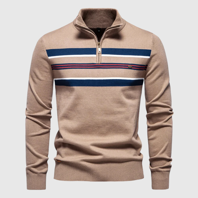 Jersey De Hombre Con Media Cremallera Y Motivo A Rayas | Ideal Para Uso Diario Informal