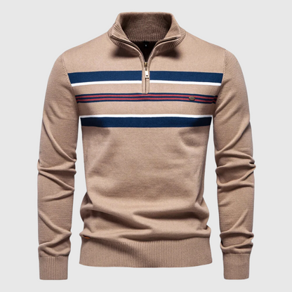 Jersey De Hombre Con Media Cremallera Y Motivo A Rayas | Ideal Para Uso Diario Informal
