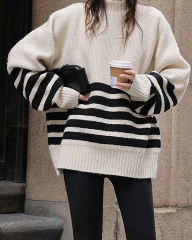 Jersey De Rayas con Cuello Alto para Mujer | Ideal para Otoño‑Invierno