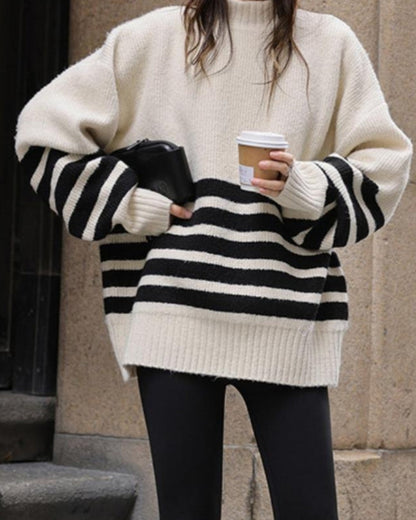 Jersey De Rayas con Cuello Alto para Mujer | Ideal para Otoño‑Invierno