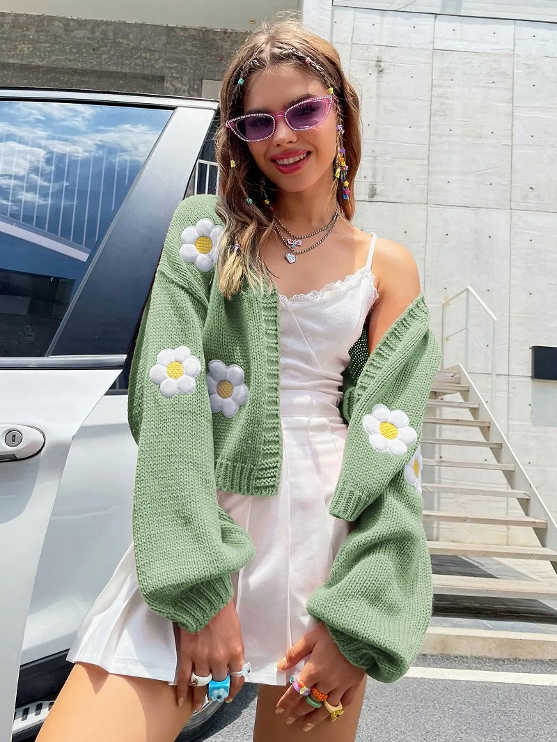 Cárdigan con Mangas Lanterna y Estampado Floral para Mujer | Ideal para Superposiciones Ligera