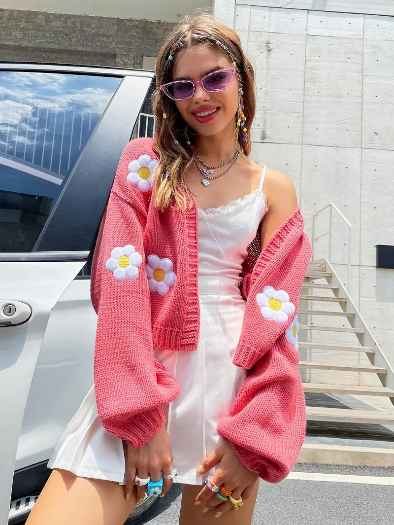 Cárdigan con Mangas Lanterna y Estampado Floral para Mujer | Ideal para Superposiciones Ligera