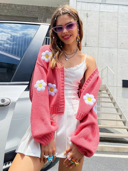Cárdigan con Mangas Lanterna y Estampado Floral para Mujer | Ideal para Superposiciones Ligera