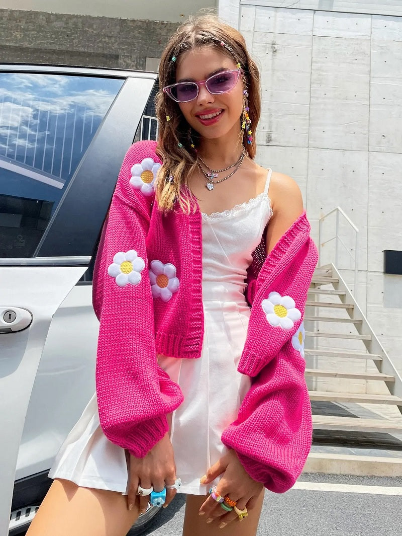 Cárdigan con Mangas Lanterna y Estampado Floral para Mujer | Ideal para Superposiciones Ligera