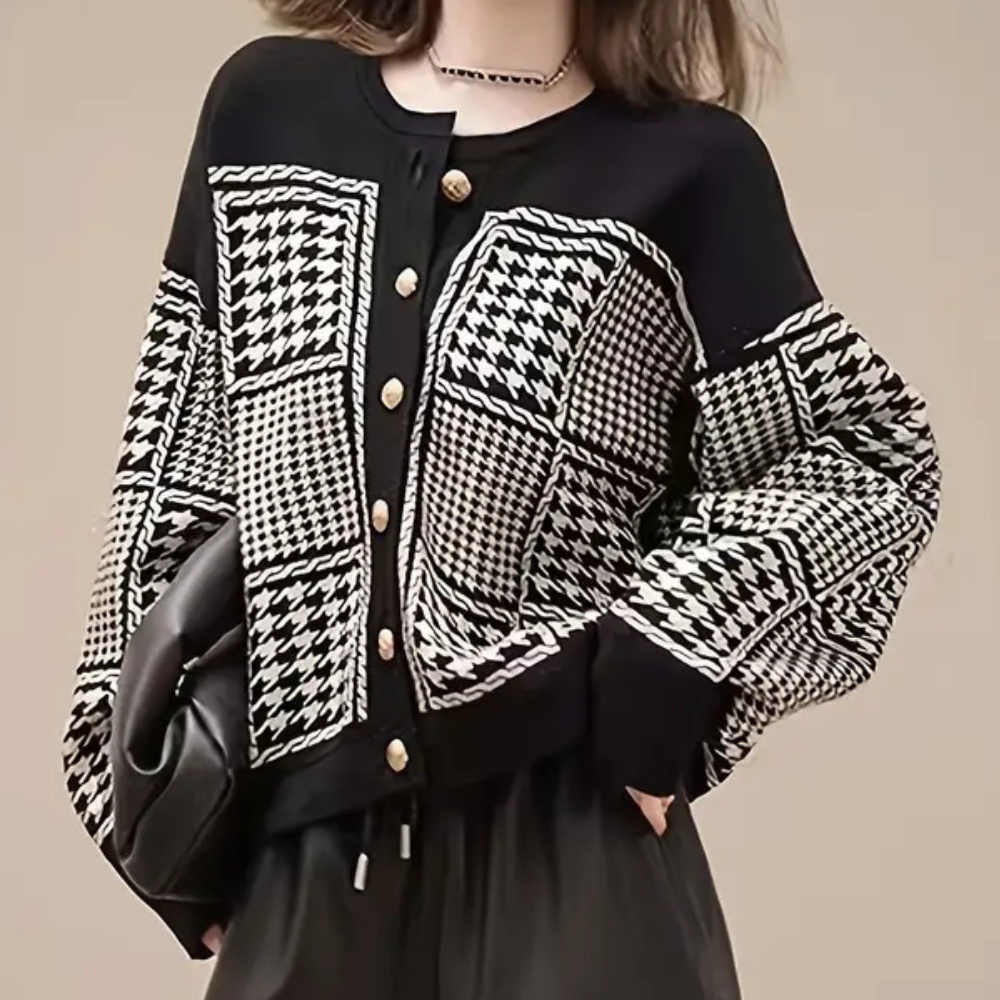 Gilet de Punto con Motivo de Cuadros y Cierre de Botones para Mujer | Ideal para Uso Diario