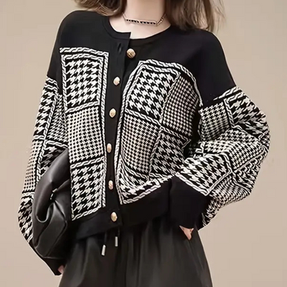 Gilet de Punto con Motivo de Cuadros y Cierre de Botones para Mujer | Ideal para Uso Diario