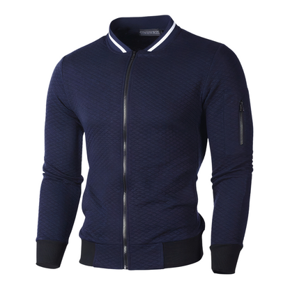 Chaqueta Con Cremallera Frontal Y Patrón De Cuadros Monocromático Para Hombres | Ideal Para Uso Diario