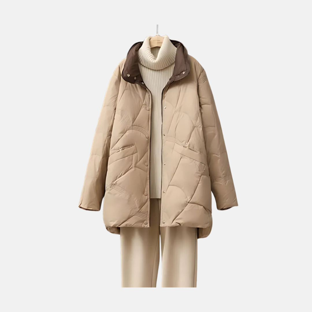 Chaqueta Acolchada De Largo Medio Con Cuello Alto Para Mujer | Ideal Para Entretiempo