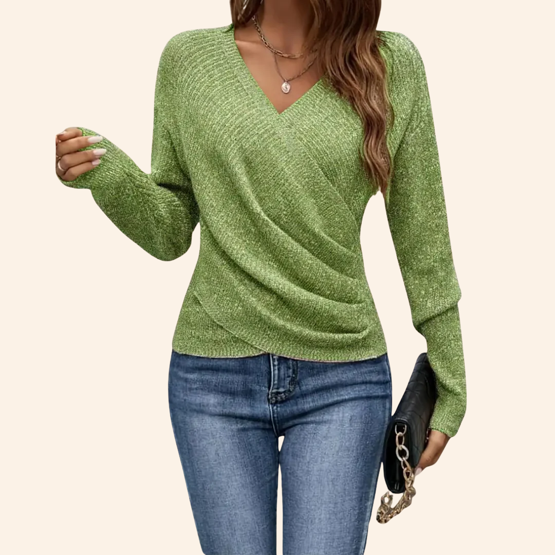 Jersey De Manga Larga Con Escote Cruzado Y Drapé Para Mujer | Ideal Para Uso Diario Y Superposición