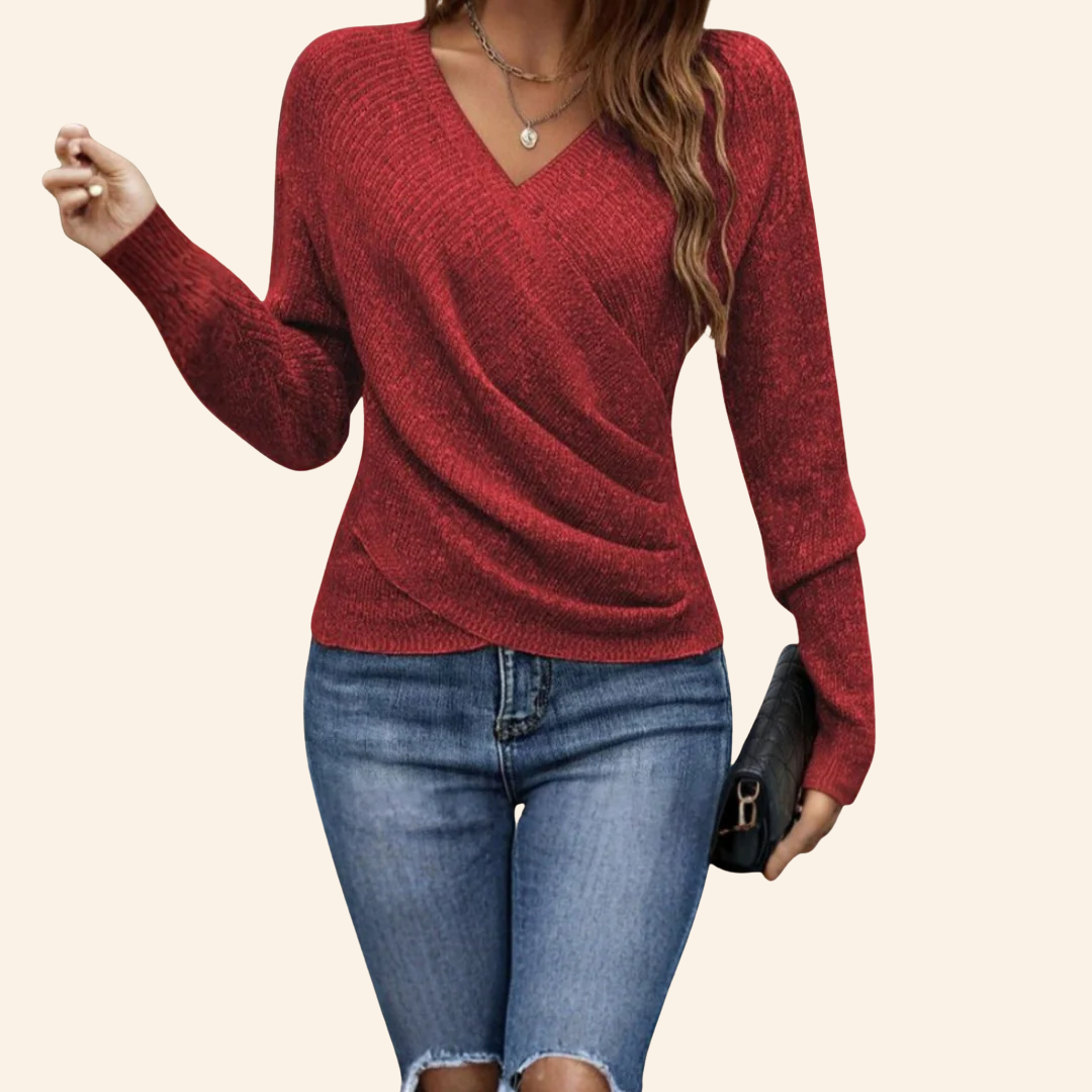 Jersey De Manga Larga Con Escote Cruzado Y Drapé Para Mujer | Ideal Para Uso Diario Y Superposición