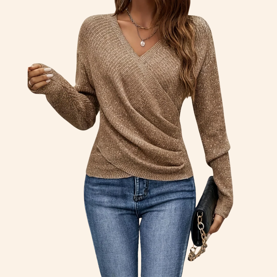 Jersey De Manga Larga Con Escote Cruzado Y Drapé Para Mujer | Ideal Para Uso Diario Y Superposición