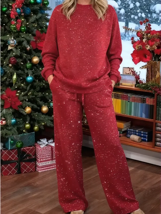 Conjunto de Dos Piezas con Top de Manga Larga y Pantalón de Pierna Ancha para Mujer | Ideal para Uso Diario Informal
