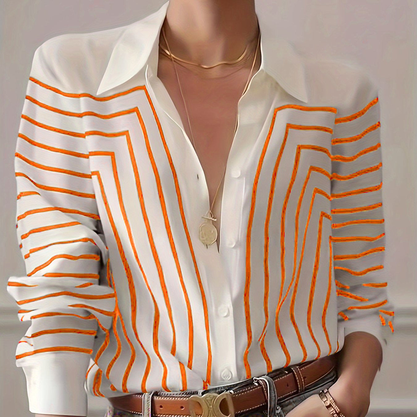 Blusa A Rayas Con Cierre Abotonado Para Mujer | Ideal Para Uso Diario Y Semi-Formal