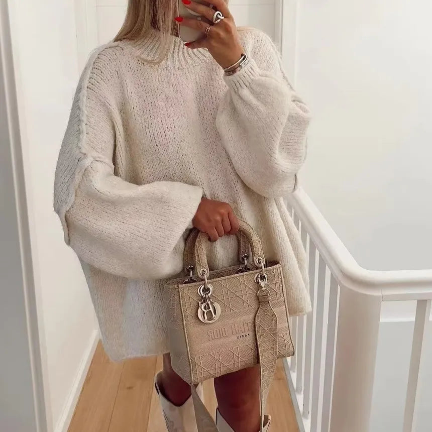 Jersey Oversize de Manga Larga con Diseño Liso para Mujer | Ideal para Otoño e Invierno