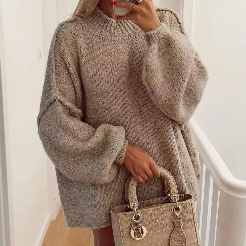 Jersey Oversize de Manga Larga con Diseño Liso para Mujer | Ideal para Otoño e Invierno