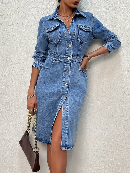 Vestido Midi Con Corte Estructurado Y Cierre De Botones Para Mujer | Ideal Para Uso Diario Y Contextos Informales