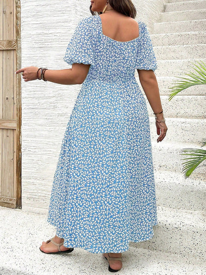 Vestido Midi Evasé Con Cuello Cuadrado Y Motivo Floral Para Mujer | Ideal Para Uso Veraniego Informal
