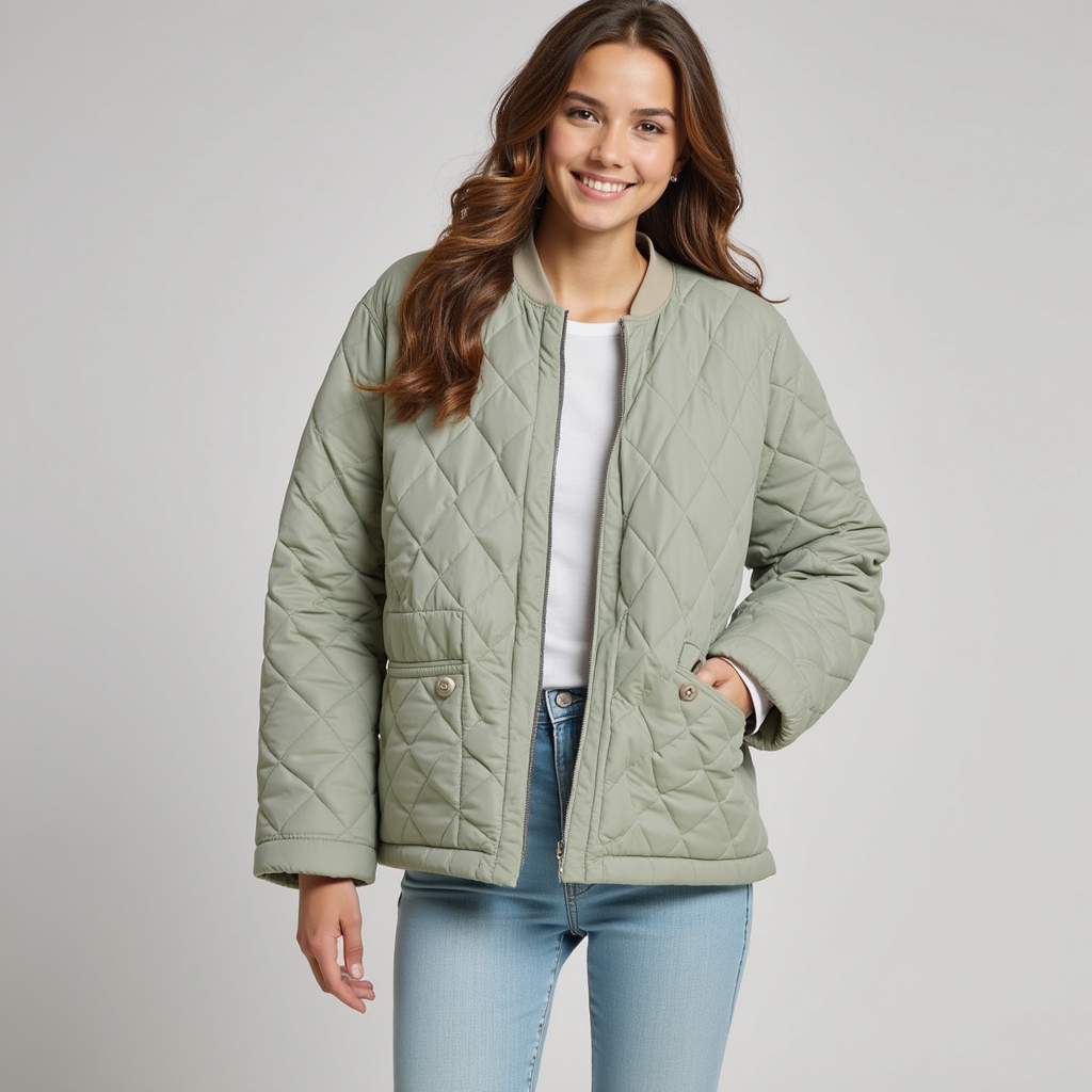 Chaqueta Acolchada Ligera con Cierre a Presión para Mujer | Ideal para Entretiempo
