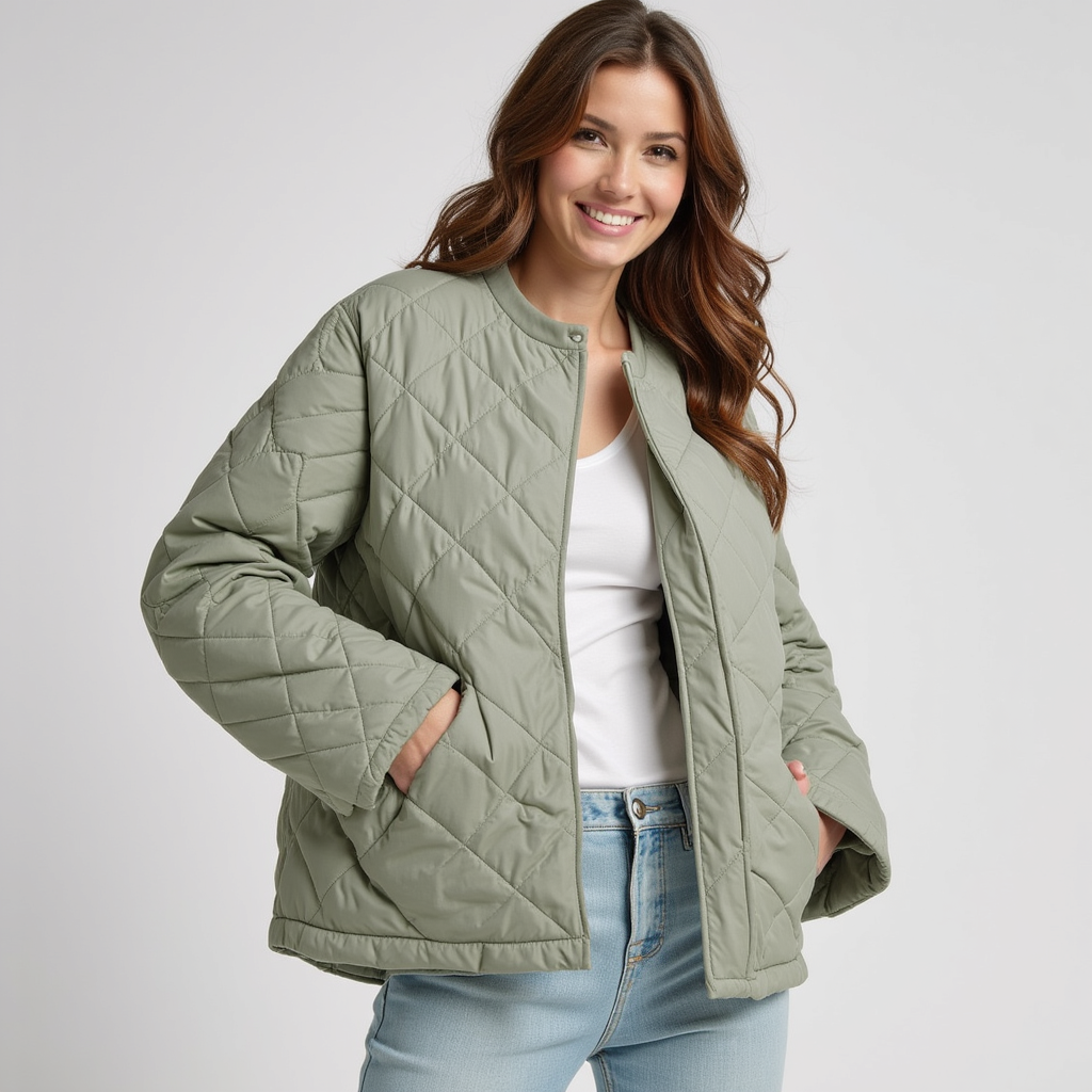 Chaqueta Acolchada Ligera con Cierre a Presión para Mujer | Ideal para Entretiempo