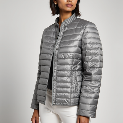 Chaqueta Acolchada con Cierre de Cremallera y Botones a Presión para Mujer | Ideal para Entretiempo