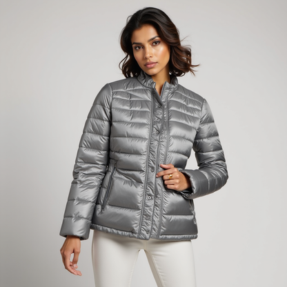 Chaqueta Acolchada con Cierre de Cremallera y Botones a Presión para Mujer | Ideal para Entretiempo