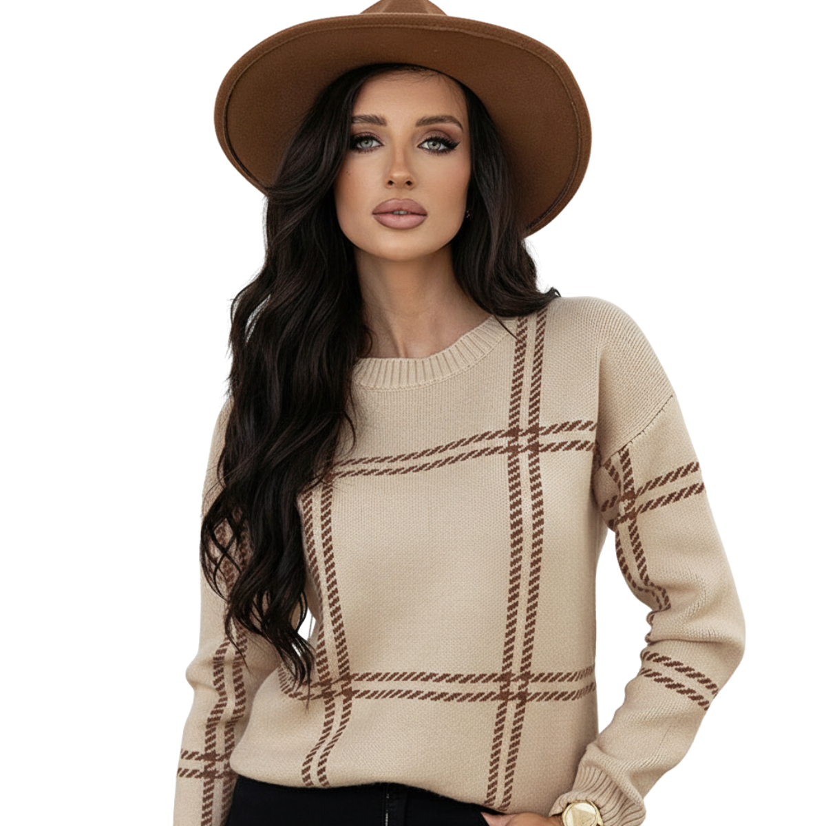 Jersey Con Motivo De Cuadros Y Corte Cómodo Para Mujer | Ideal Para Uso Diario Y Actividades Variadas