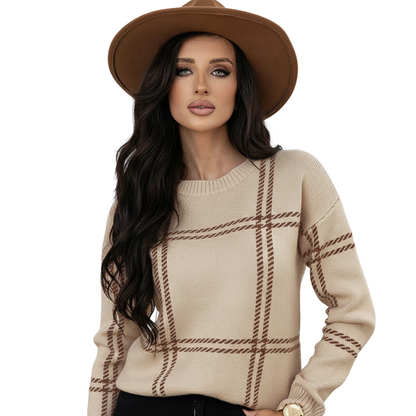 Jersey Con Motivo De Cuadros Y Corte Cómodo Para Mujer | Ideal Para Uso Diario Y Actividades Variadas