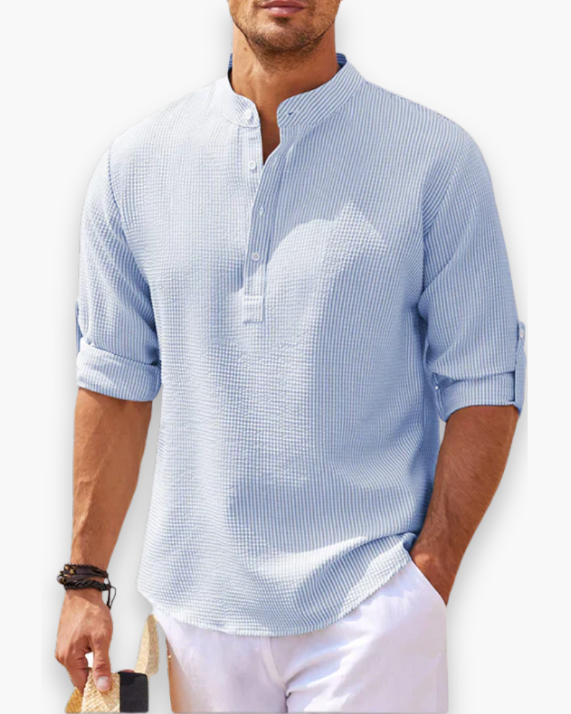 Camisa de Manga Corta con Cuello Alto para Hombre | Ideal para Verano y Actividades Diarias