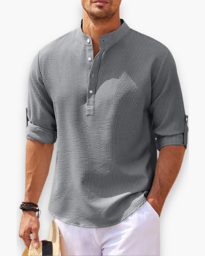 Camisa de Manga Corta con Cuello Alto para Hombre | Ideal para Verano y Actividades Diarias