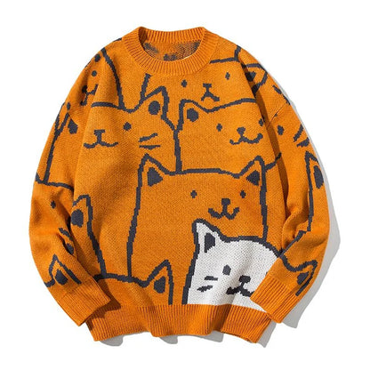 Jersey Con Motivo De Gato Y Estructura De Punto Para Hombres | Ideal Para Uso Diario Y Hogar